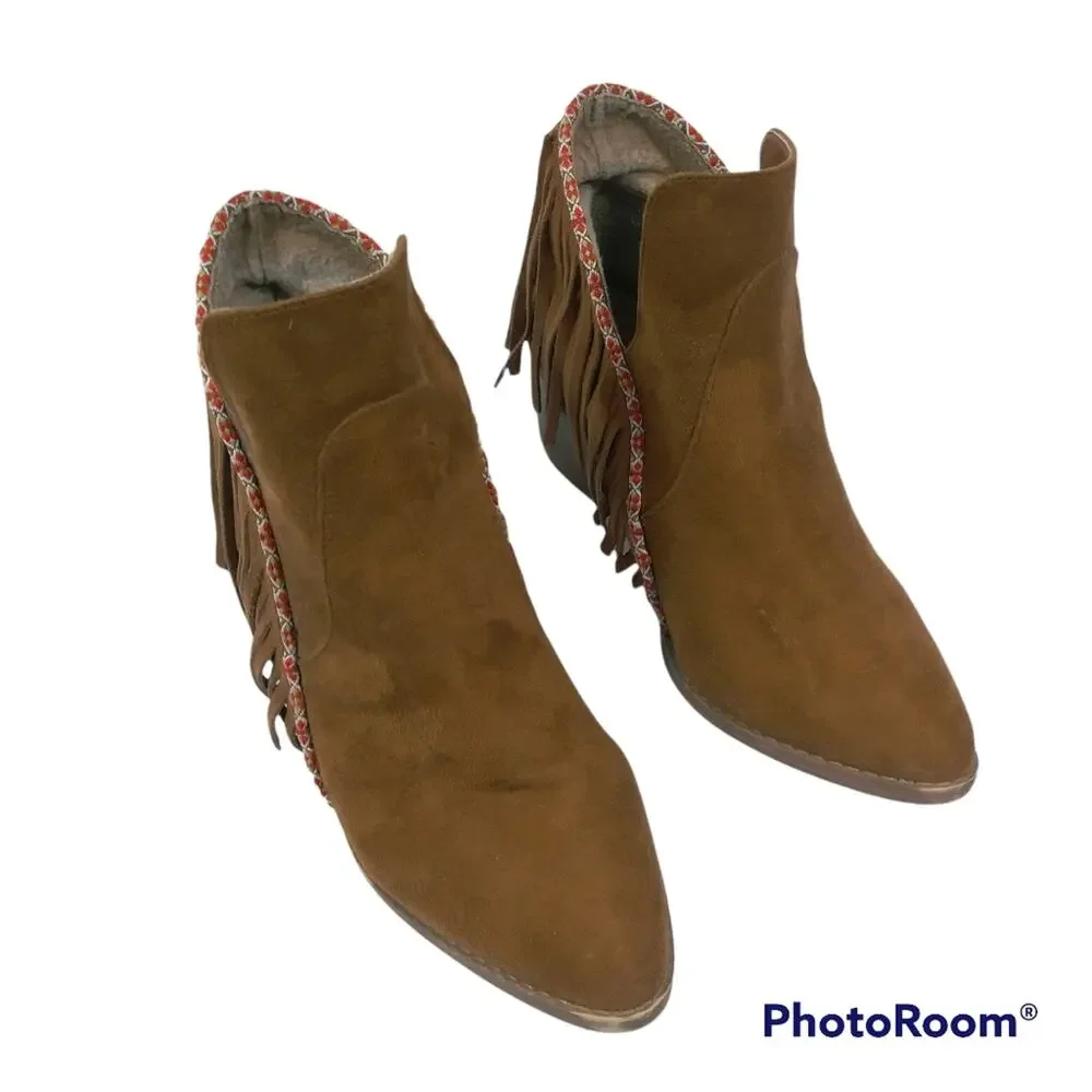Mia Women's 'Nita' Faux Suede Fringe Boho Festival Boots Size 9
